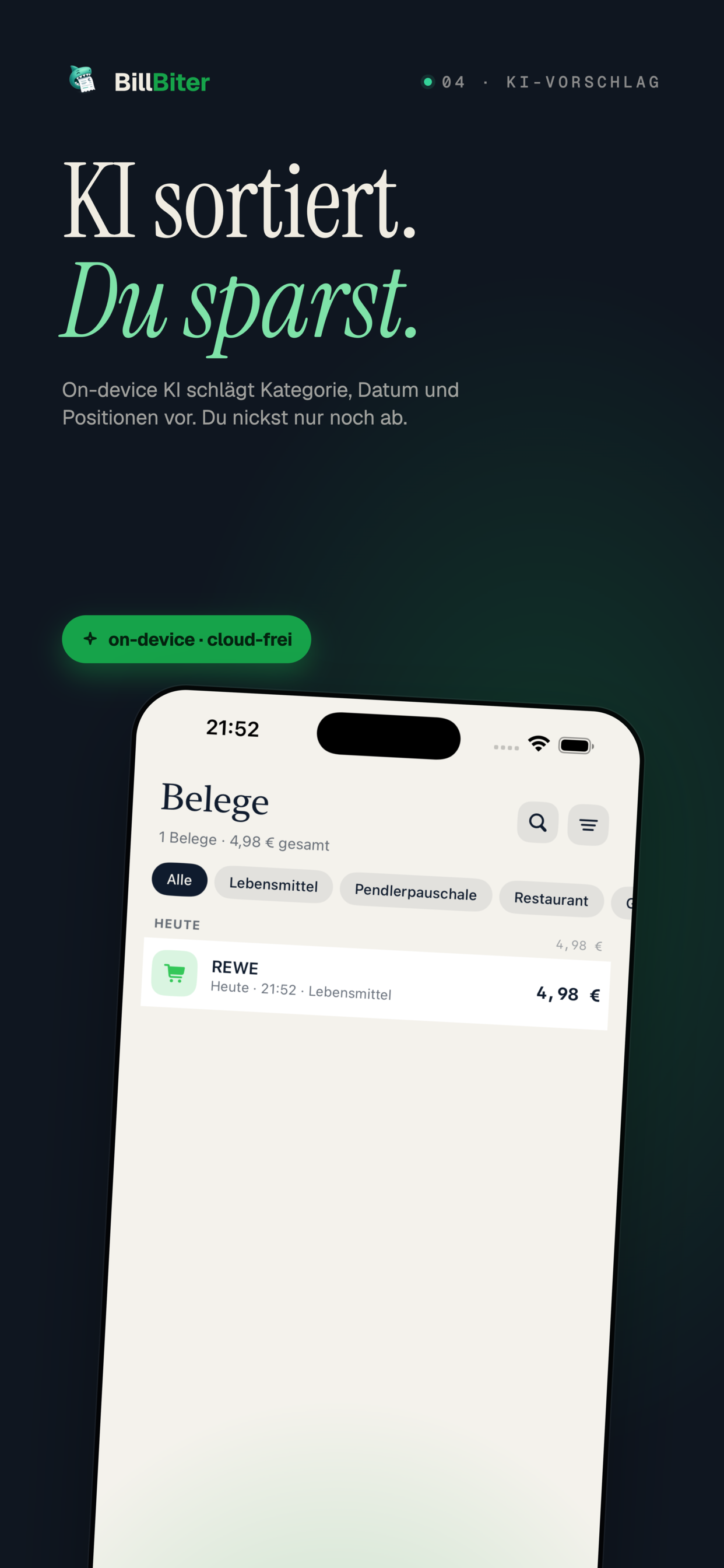 BillBiter — On-device Kategorisierung