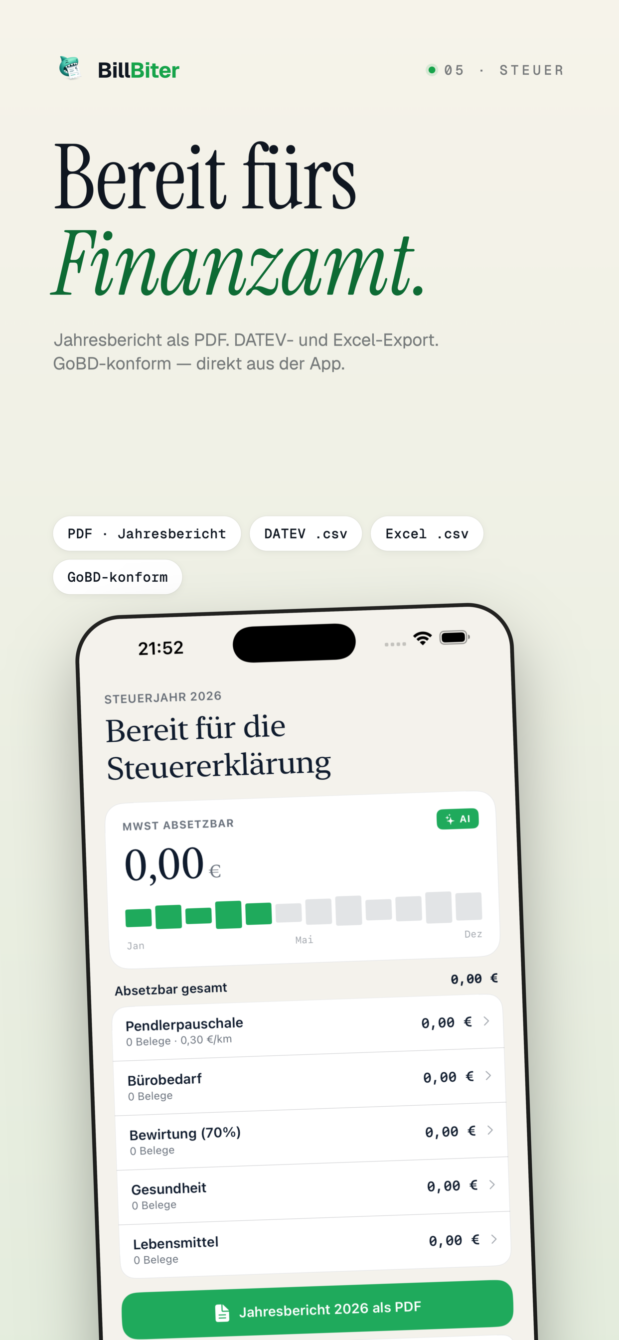 BillBiter — Steuer-Export